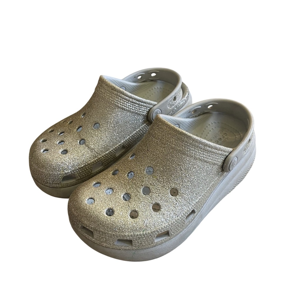 Crocs Girl J2 Iconiz Comfort Platform Clogs Silver Sparkle Girls Shoes